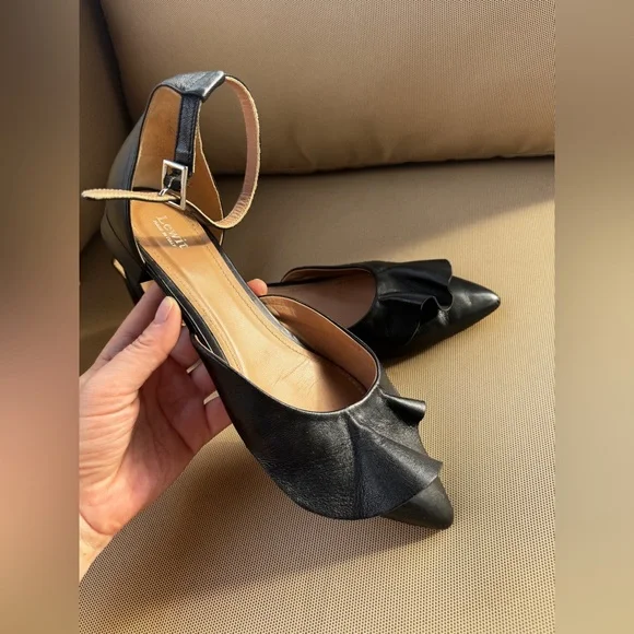 LEWIT Alessia Ruffle Flats with Ankle Straps, Black, Size EU 39,5 - Picture 2 of 15